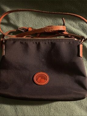 Dooney & Bourke Black Nylon Crossbody with Brown Leather Trim
